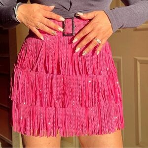 Pink Tiered Skirt with Belt